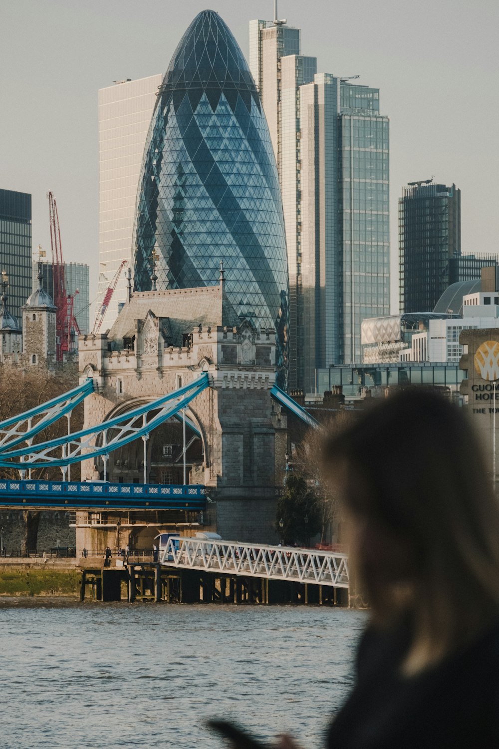 woman standing near blue bridge during daytime