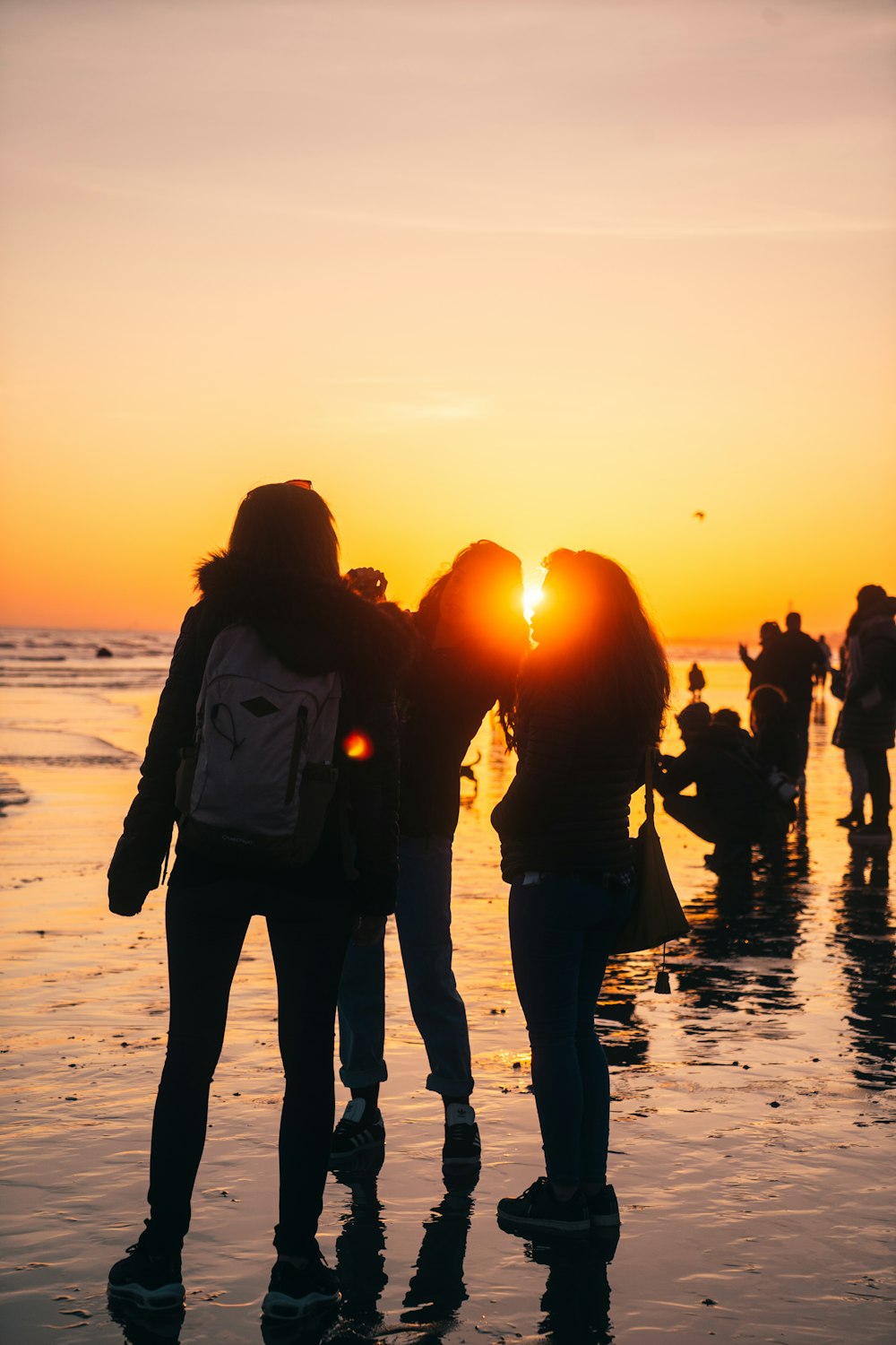 silhouette of people on beach during sunset