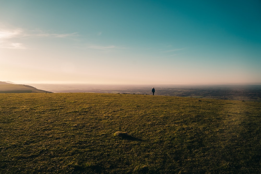 person walking on green grass field during daytime