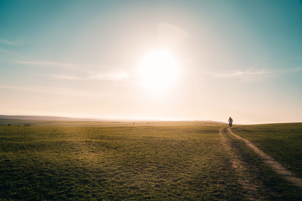 person walking on green grass field during daytime