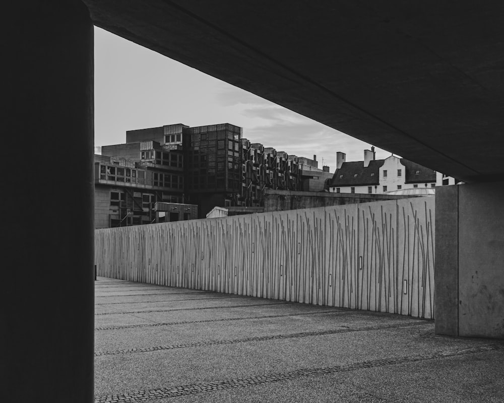 grayscale photo of concrete building