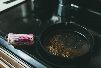 black frying pan on stove