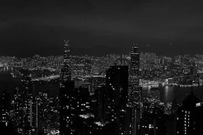 city skyline during night time