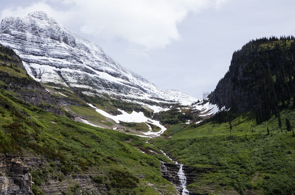 green grass field near snow covered mountain during daytime