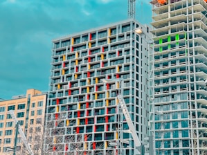 A modern urban development project showcasing new buildings under construction.