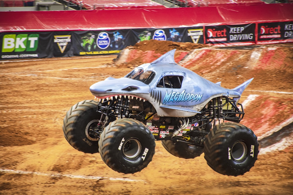 blue and white monster truck