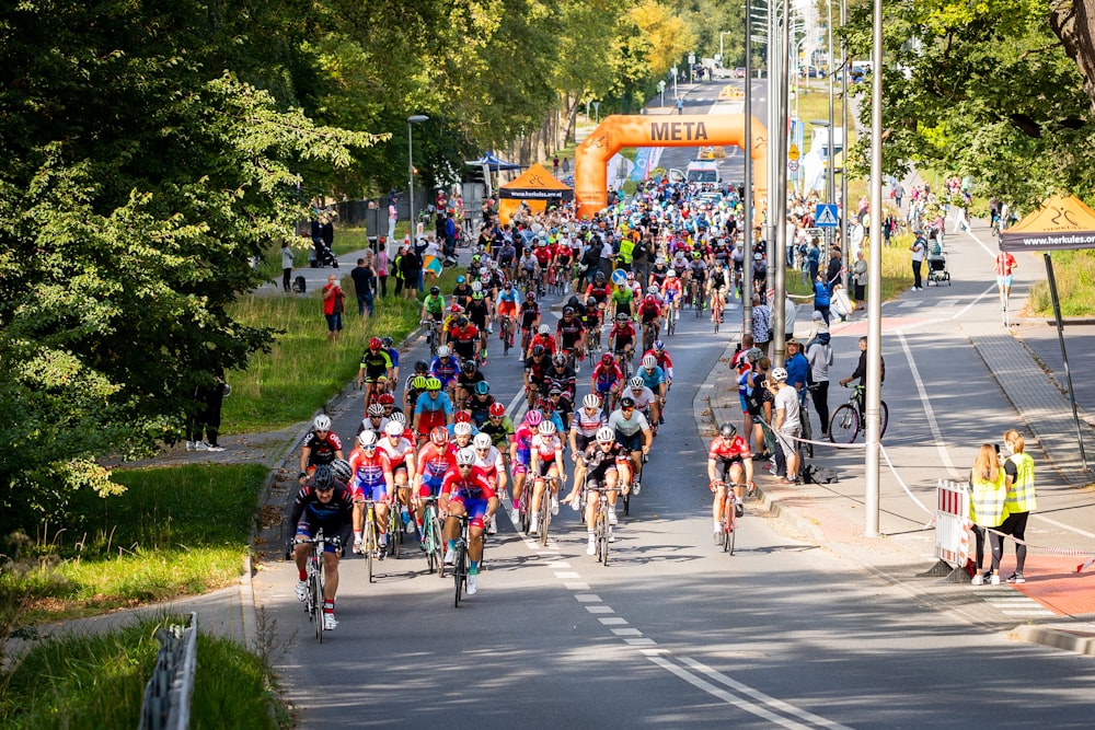 people riding bicycles on road during daytime