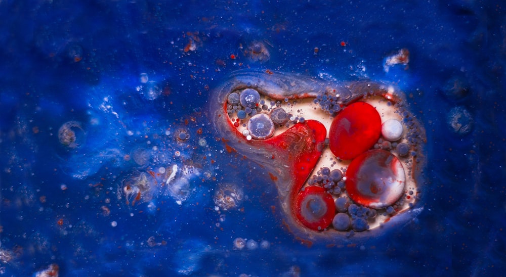 red and blue water droplets