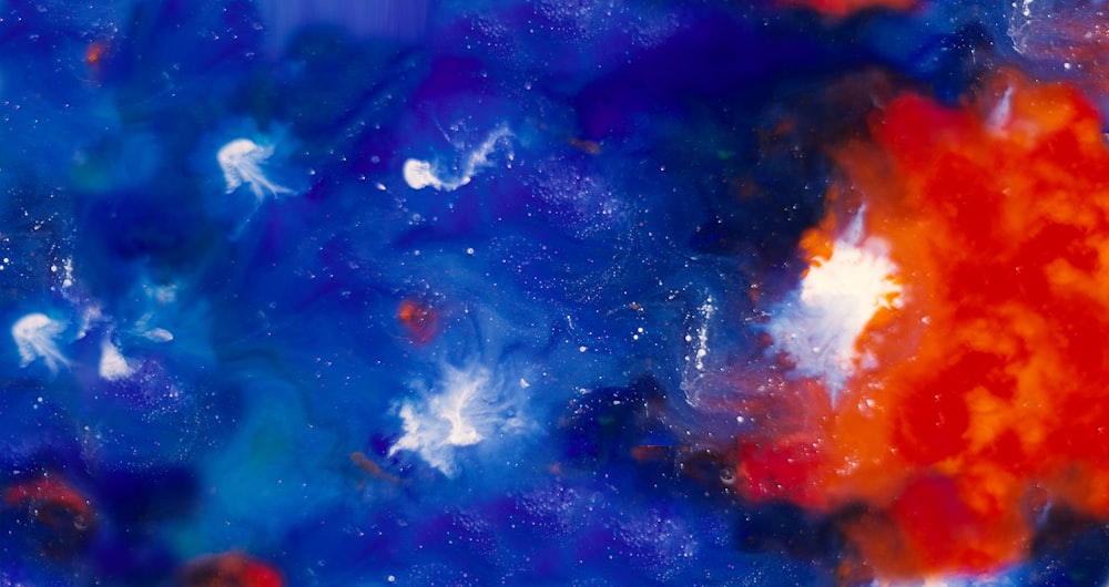 pintura abstracta azul, roja y blanca