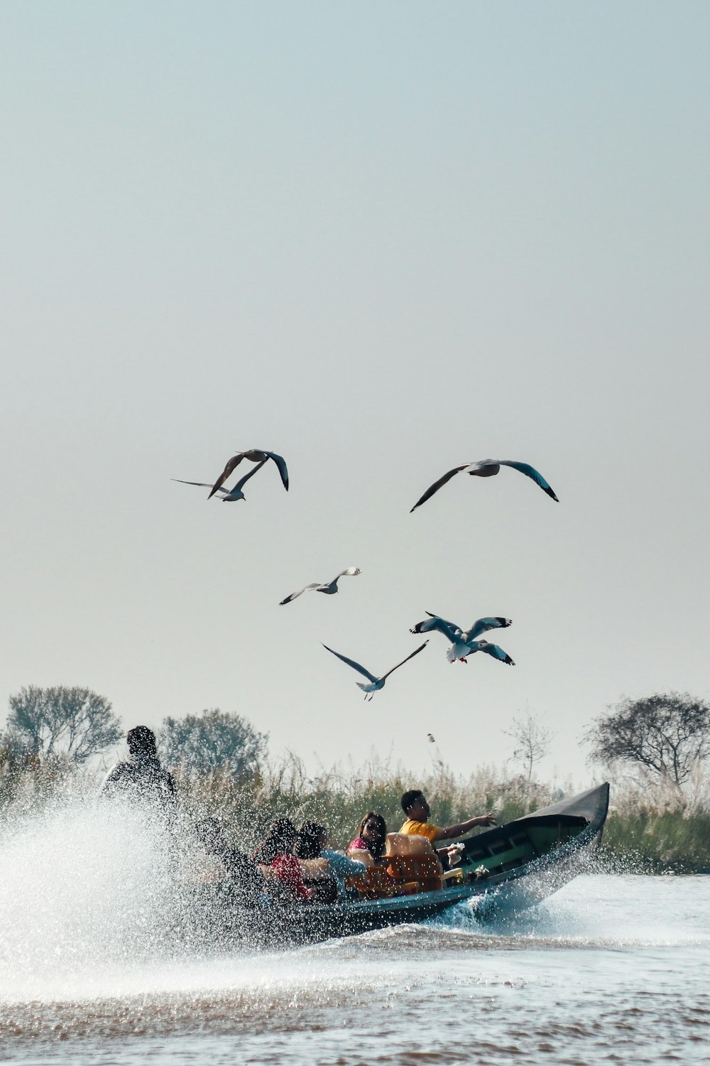 Menschen, die tagsüber auf dem Boot fahren