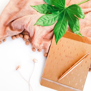 brown book with green leaves