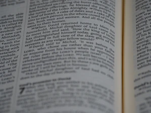 A close-up of an open book with diverse language text visible on its pages.