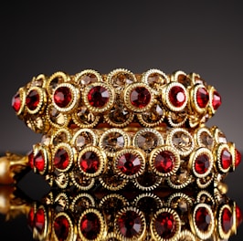 gold and red beaded accessory