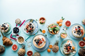 A vibrant brunch spread with fresh fruits and pastries.