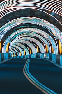 blue and yellow tunnel during daytime