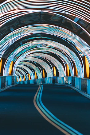 blue and yellow tunnel during daytime
