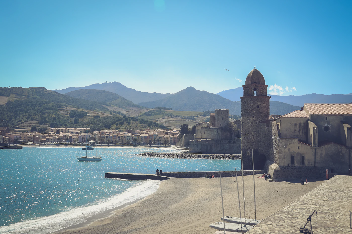 Collioure and its bell tower by the sea