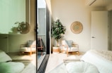Bright double room with minimalist style and cozy ambiance.