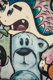 Buddy the bear and Pip the piglet coloring a vibrant world map together, surrounded by pastel stars and clouds.