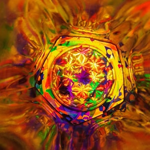 Close-up of colorful kaleidoscope patterns swirling dynamically on a digital screen.