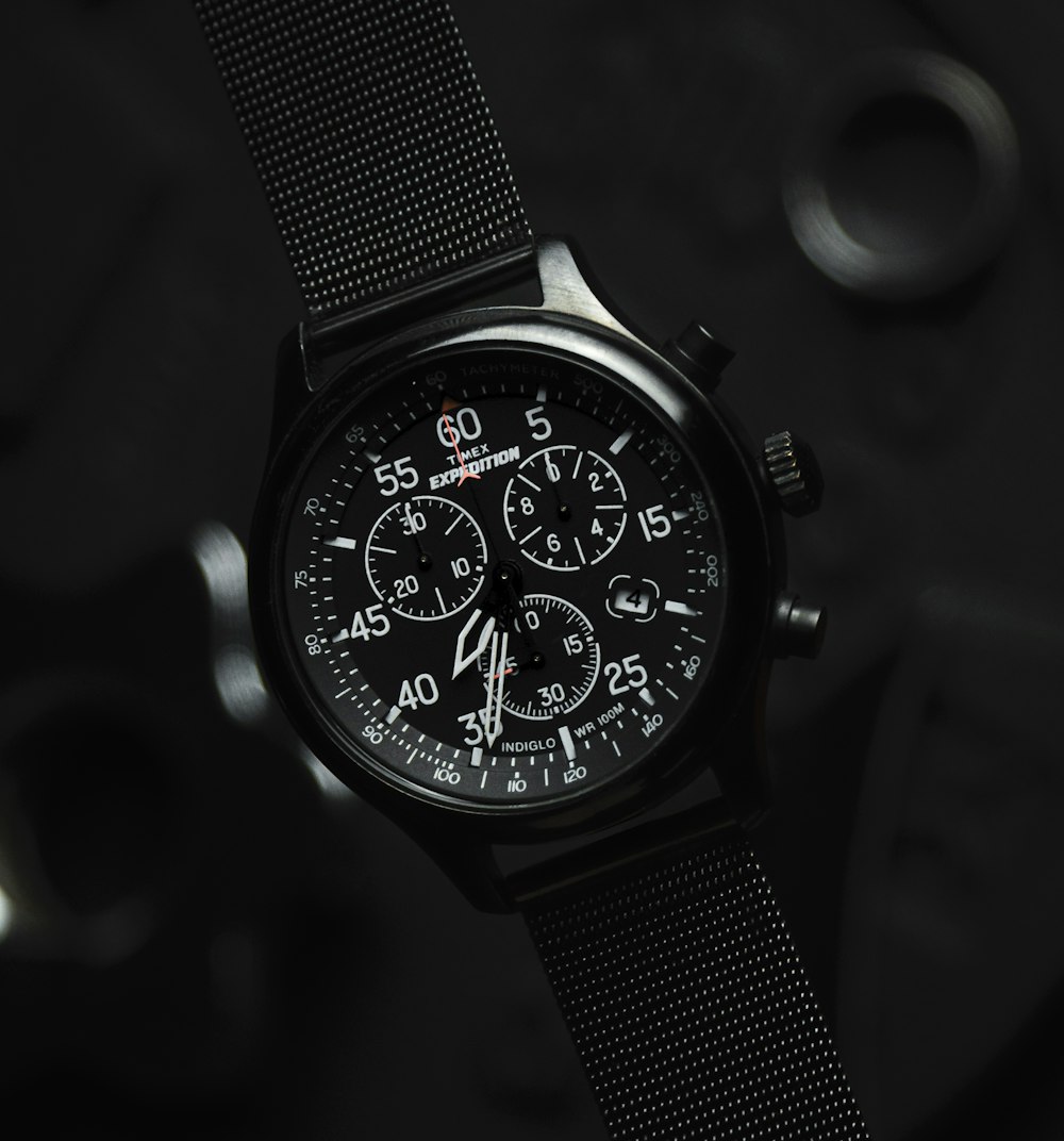 black and silver chronograph watch