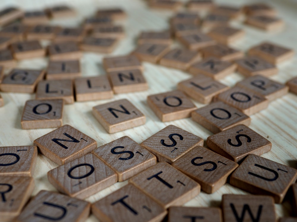 brown and white letter blocks