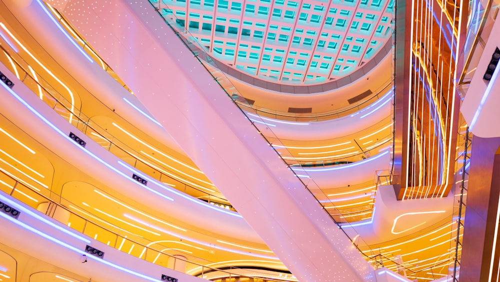 yellow and pink spiral stairs