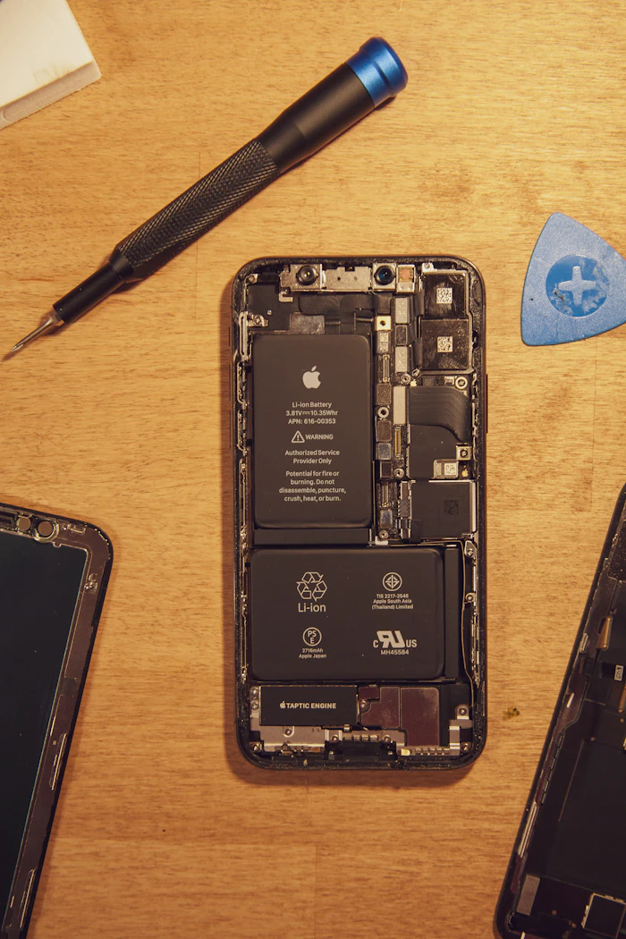 Black smartphone resting on a wooden table