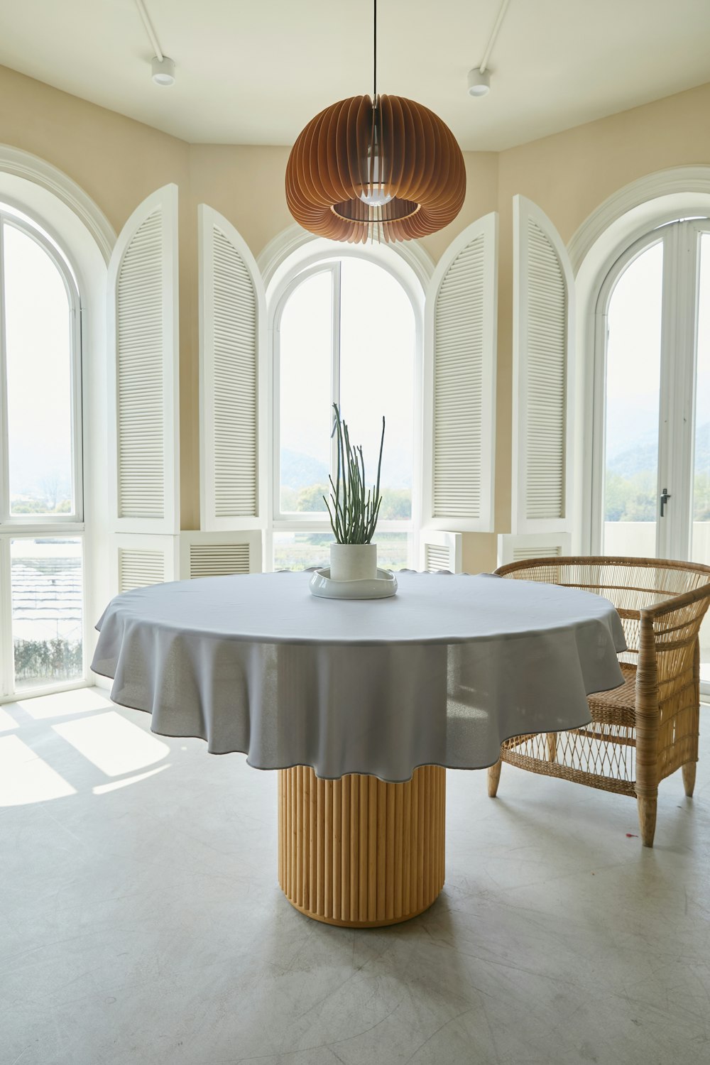 white and brown wooden table