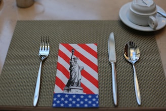 silver fork and bread knife on white ceramic plate