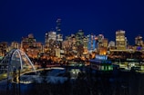 city skyline during night time