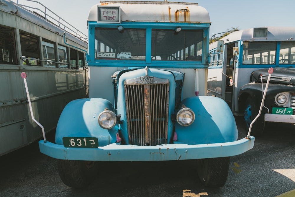 blue and white vintage car