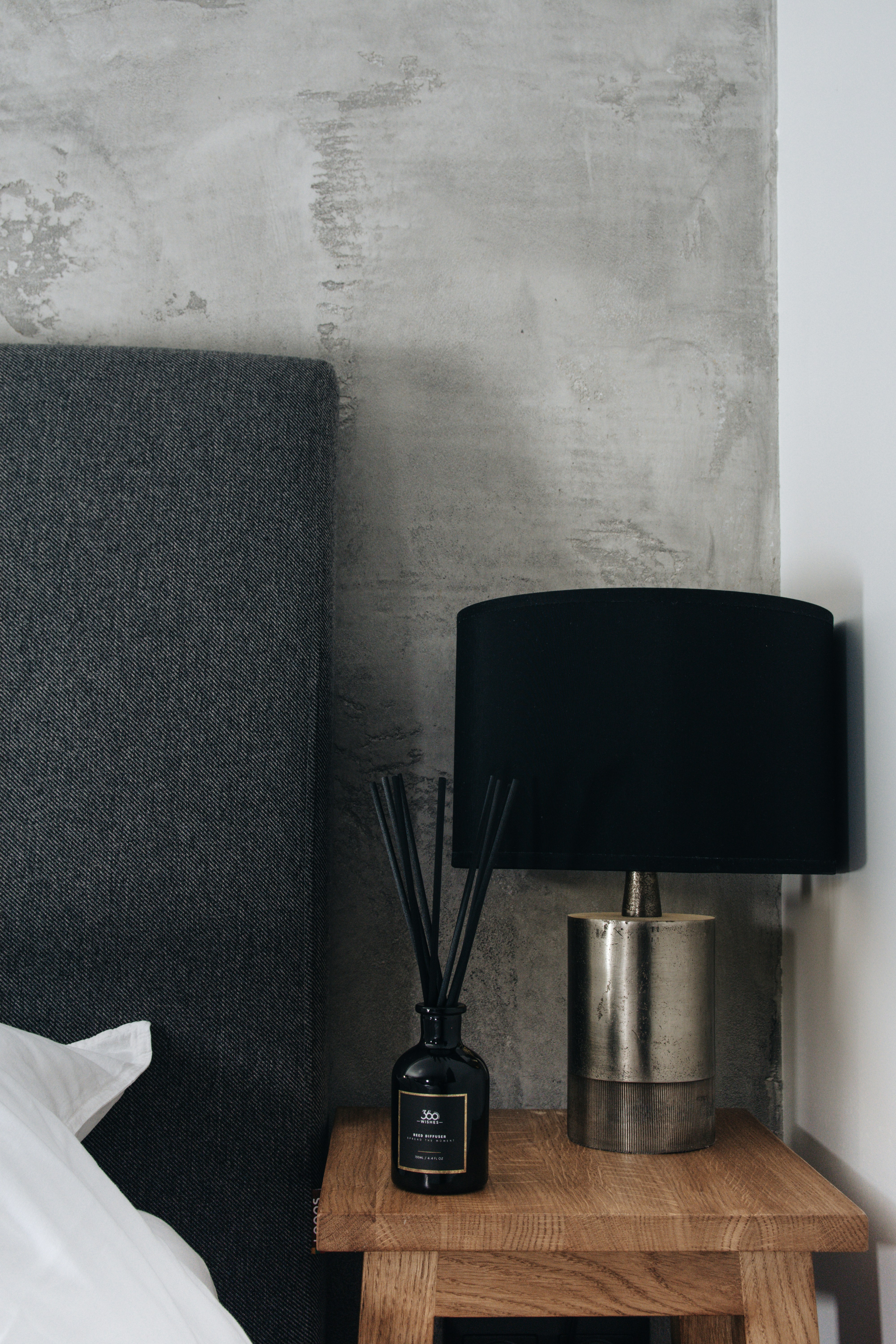 black and silver table lamp