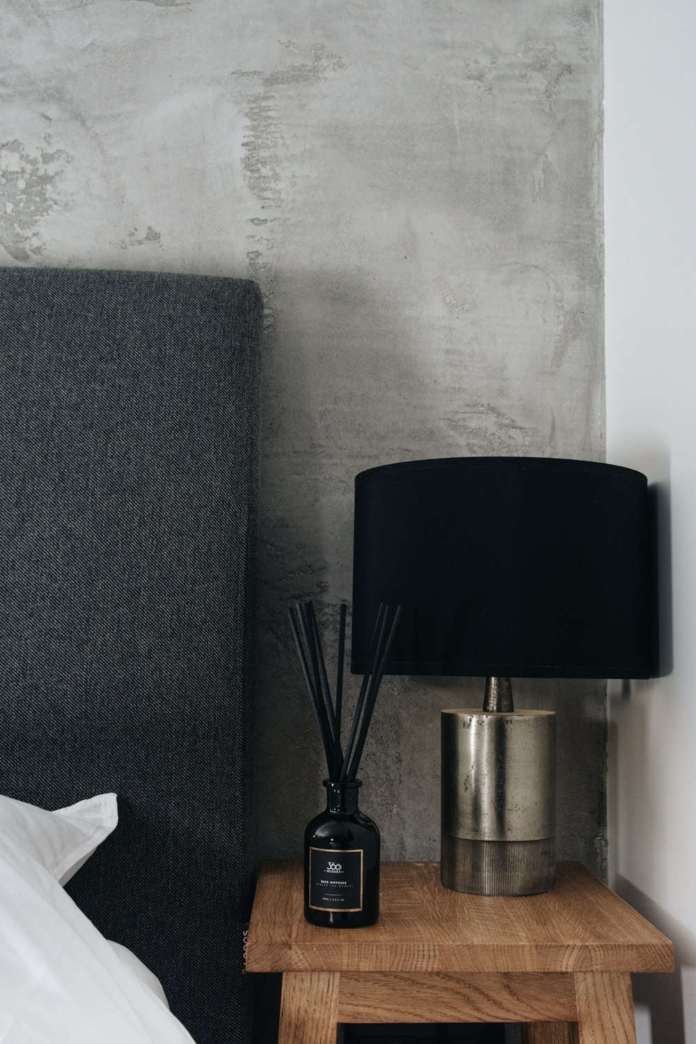 black and silver table lamp