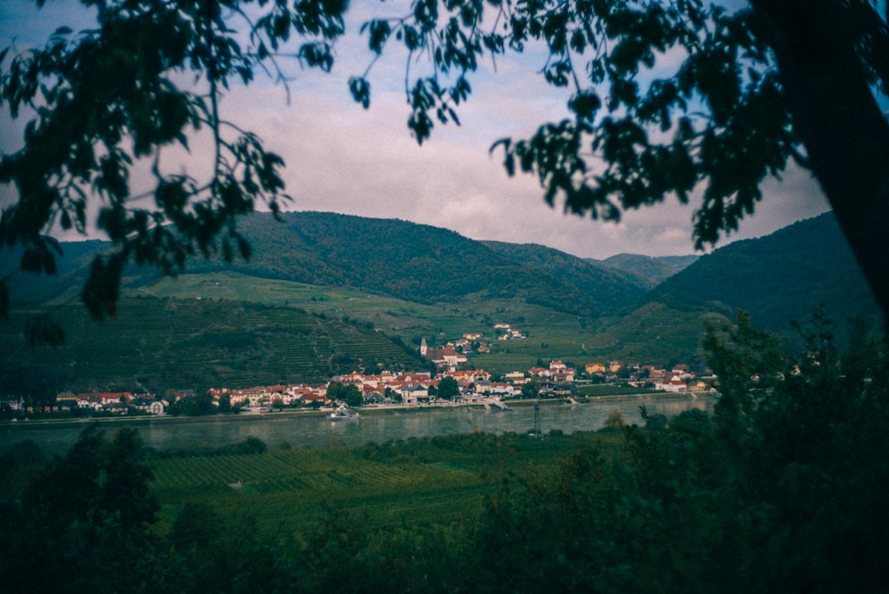 Grünes Grasfeld in Bergnähe tagsüber unter weißen Wolken