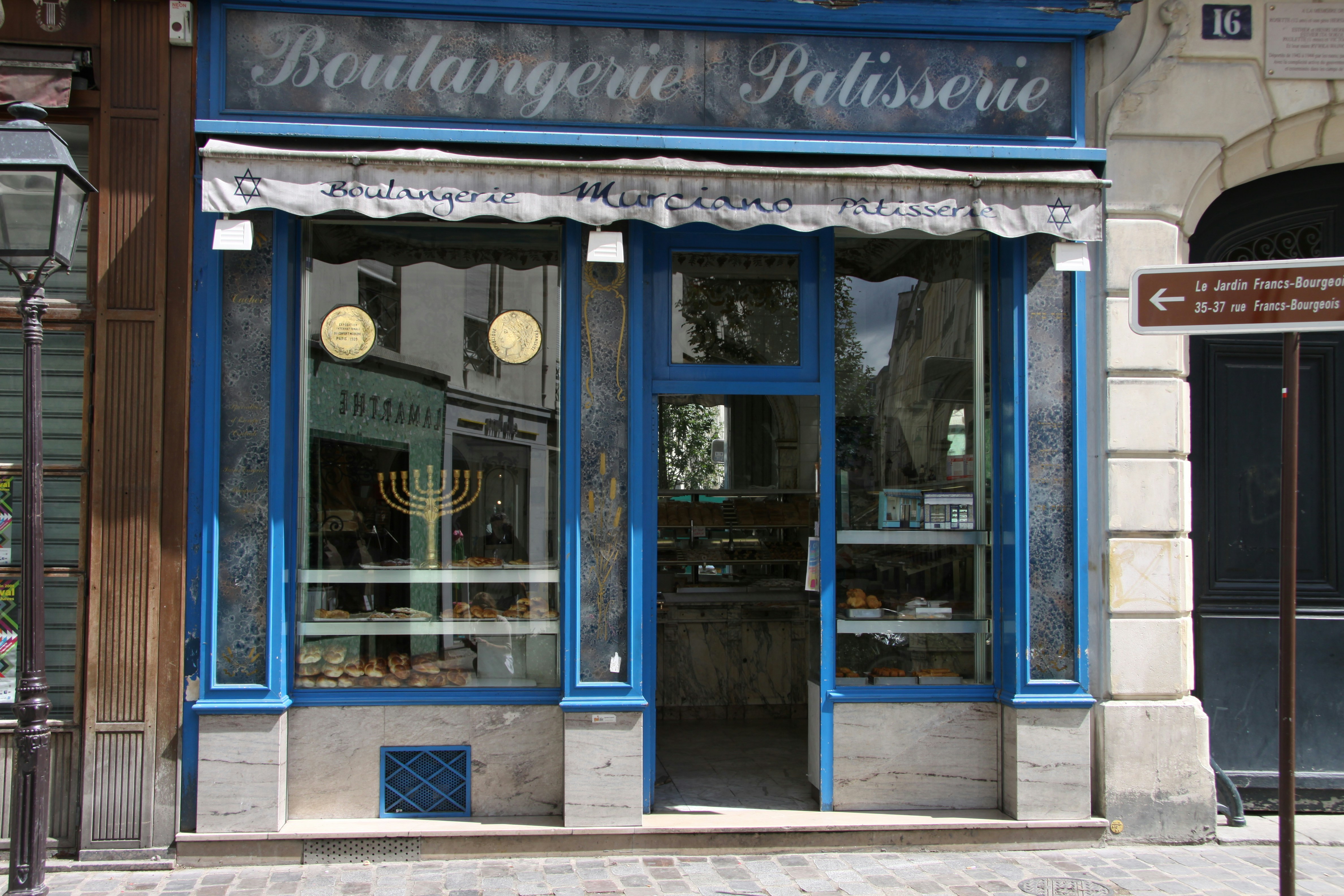 Blue and white storefront
