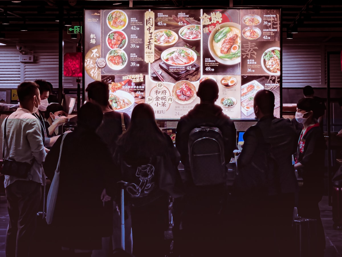 Digital menu board in restaurant