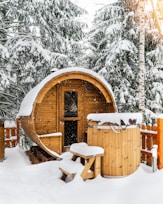 brown wooden house covered with snow