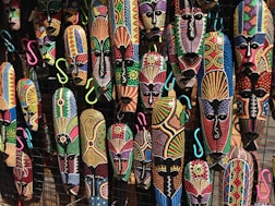 blue orange and white tribal print textile