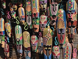 blue orange and white tribal print textile