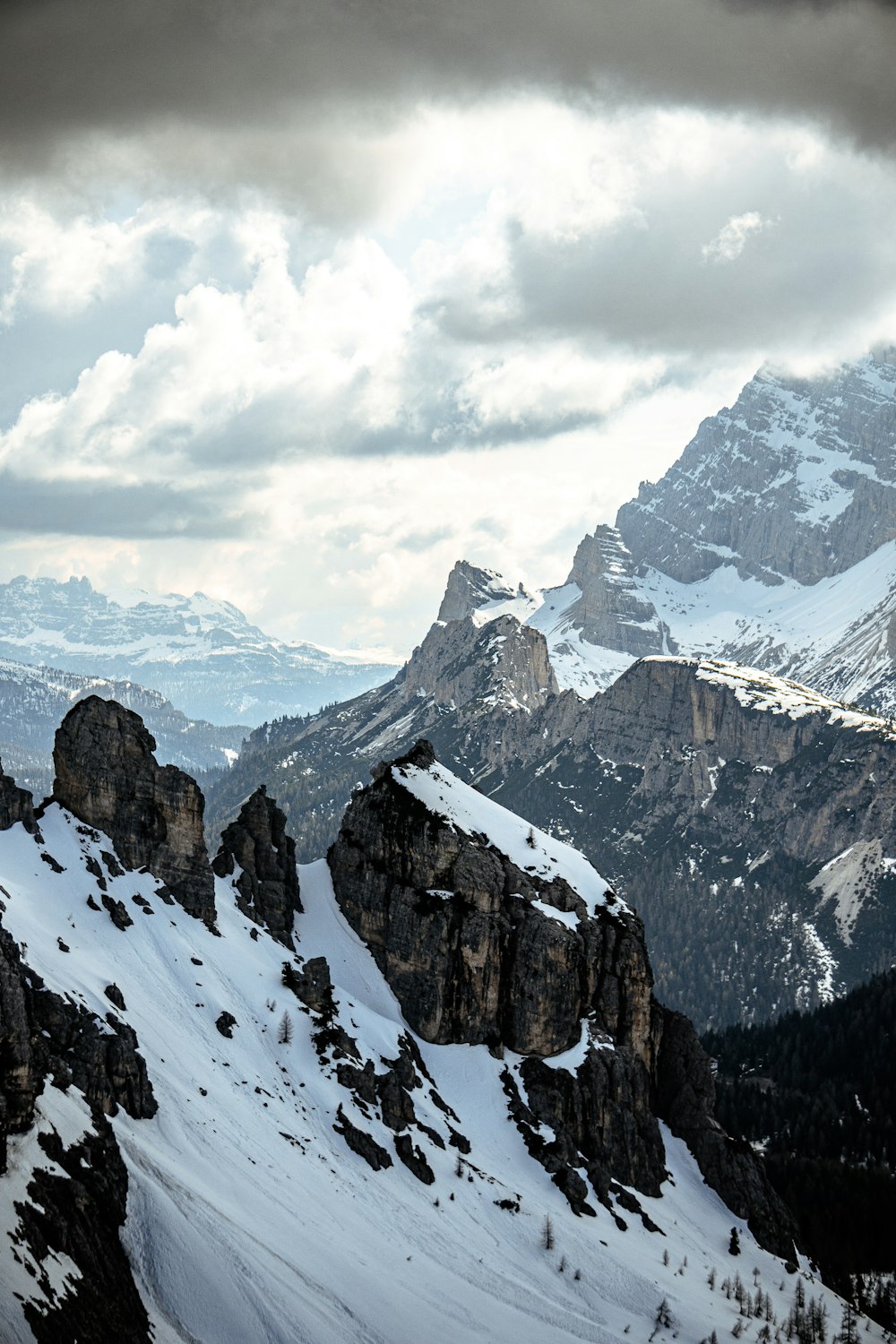 snow covered mountain under cloudy sky during daytime