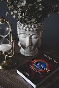 silver skull figurine on black wooden table