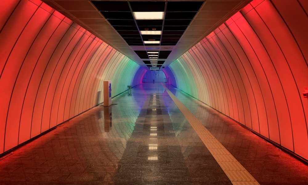 blue and white tunnel with blue lights