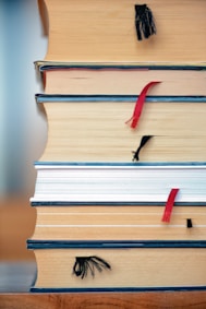 red umbrella on brown wooden book