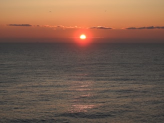 body of water during sunset