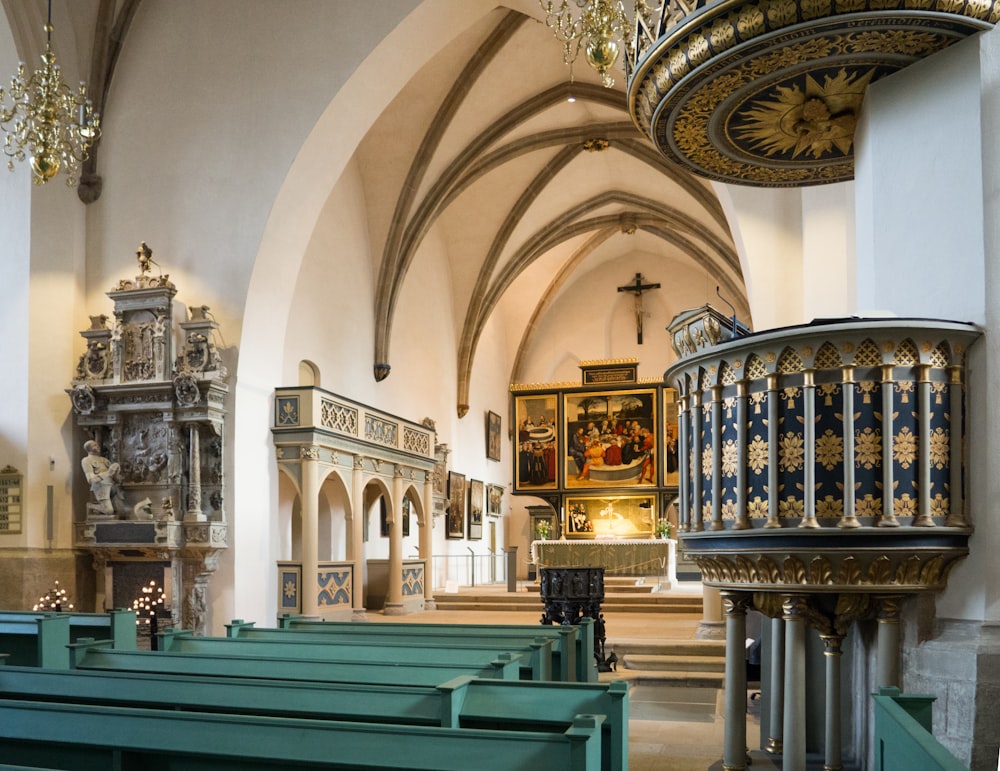 white and gold cathedral interior