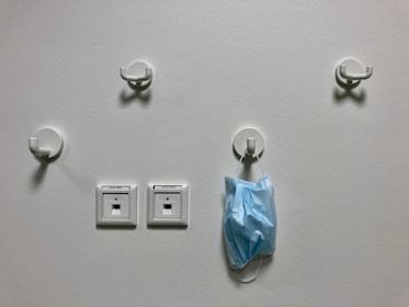 blue and white plastic bag