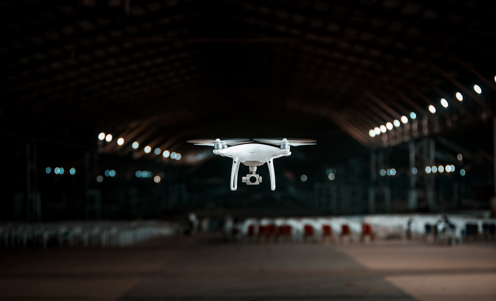 white drone in a building