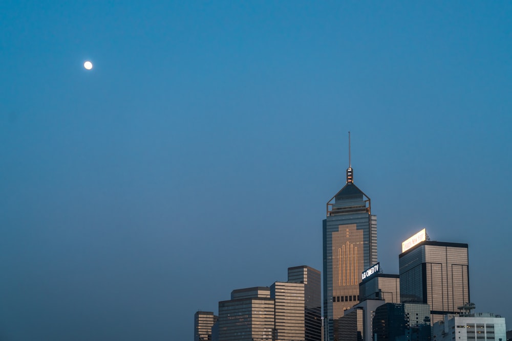 high rise buildings during night time