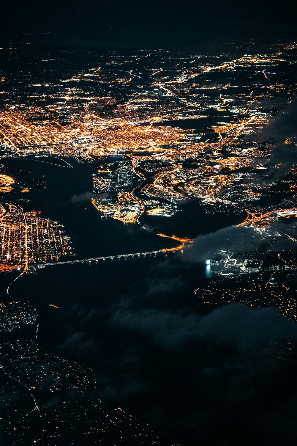 aerial view of city during night time